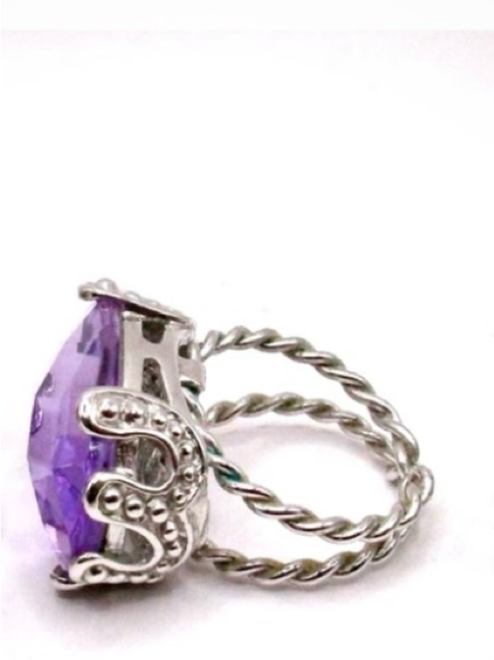 Vintage Purple Amethyst Rhinestone Adjustable Silver Tone Statement Ring - Picture 3 of 9